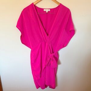She + Sky Hot Pink Wrap Dress | Flutter Sleeve | Medium